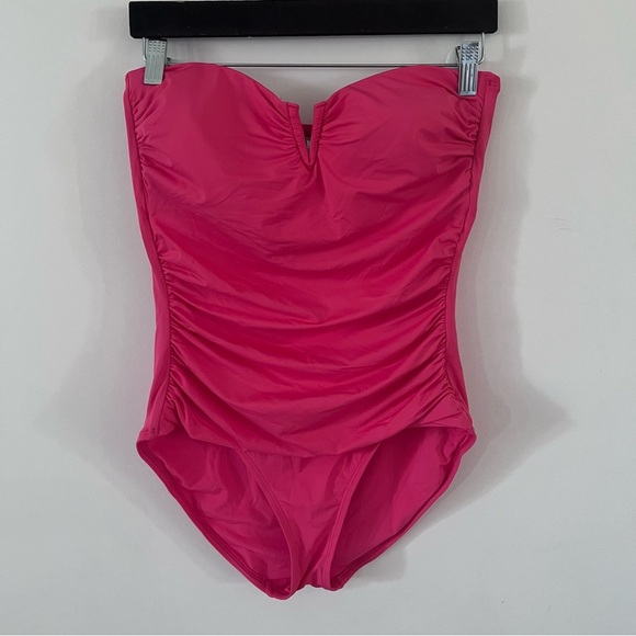 Tommy Bahama Coral Pink Ruched Tummy Control V-Wire One-Piece Swimsuit |Size 4| - Picture 1 of 3